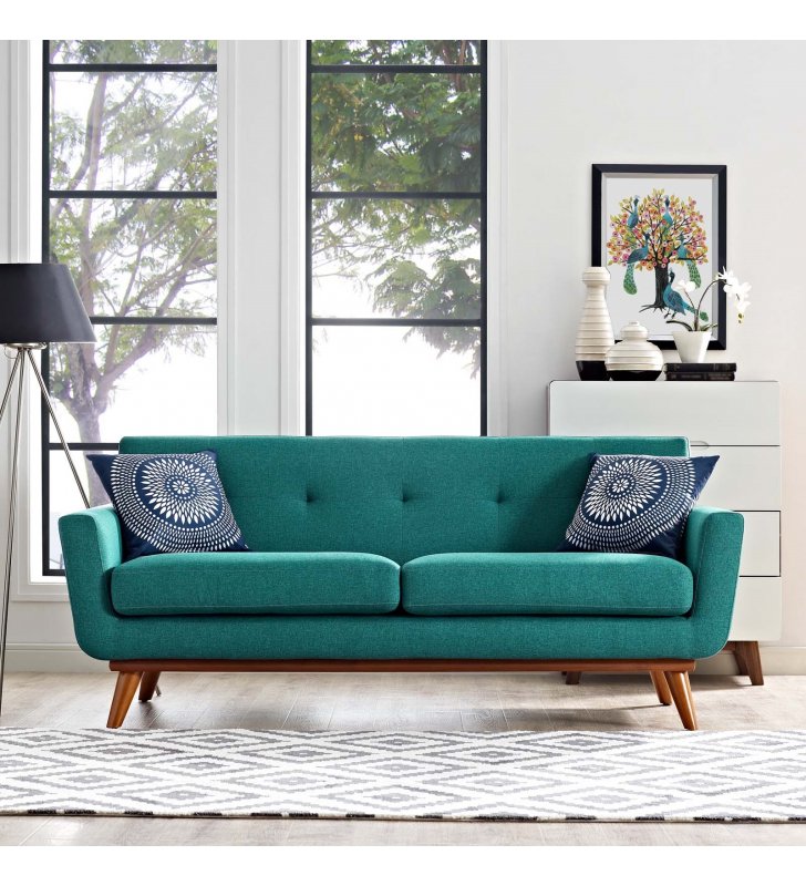 Engage Upholstered Fabric Loveseat in Teal - Lexmod