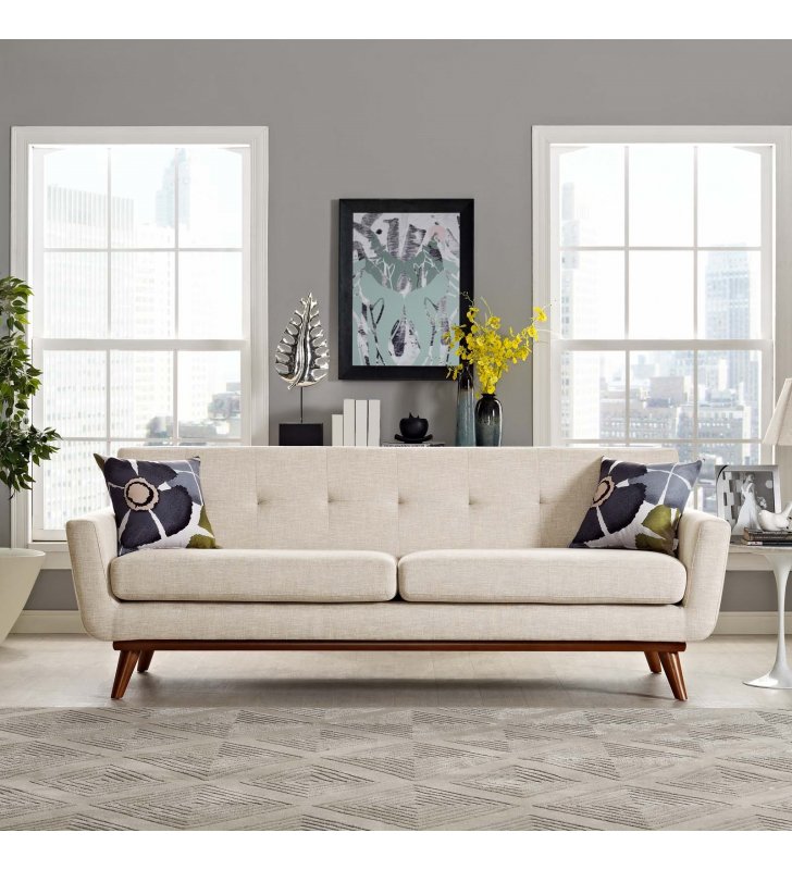 Engage Upholstered Fabric Sofa in Beige - Lexmod