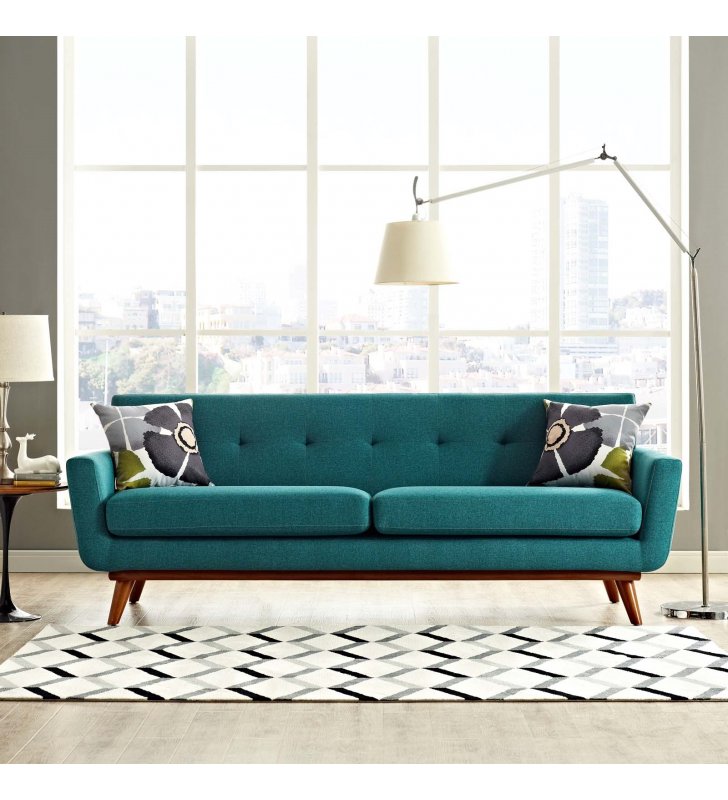 Engage Upholstered Fabric Sofa in Teal - Lexmod