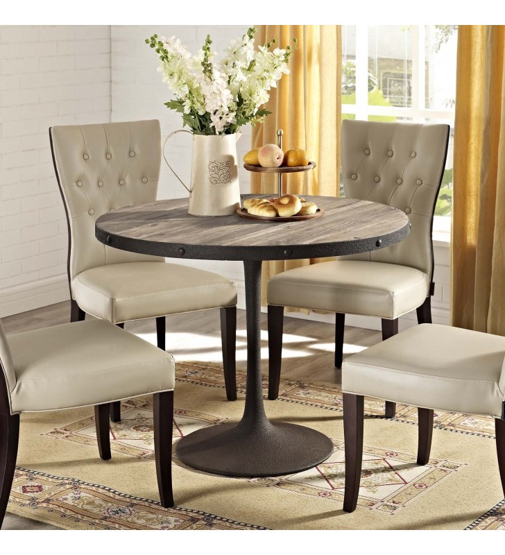 Drive 40" Round Wood Top Dining Table in Brown - Lexmod
