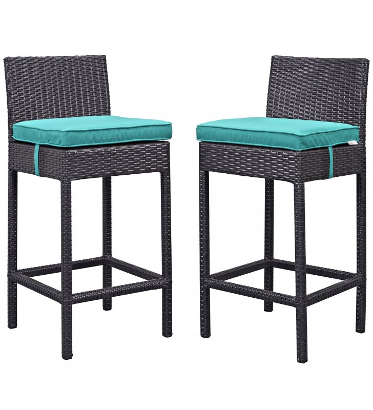 Lift Bar Stool Outdoor Patio Set of 2 in Espresso Turquoise - Lexmod