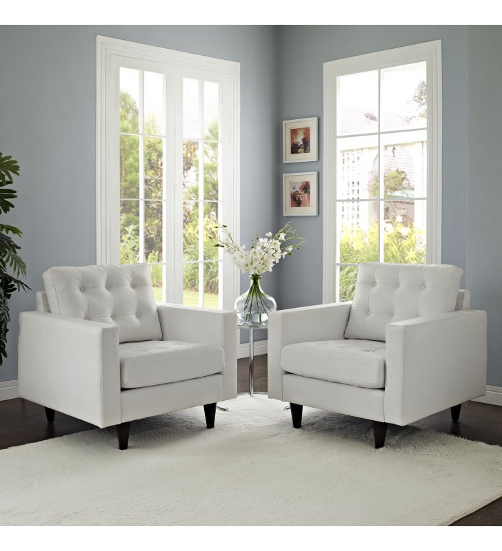 Empress Armchair Leather Set of 2 in White - Lexmod
