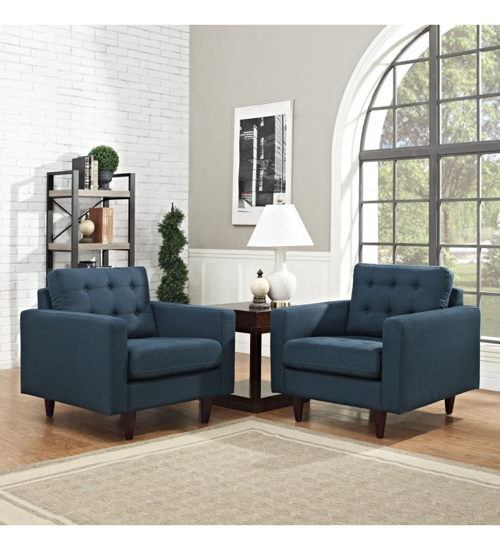 Empress Armchair Upholstered Fabric Set of 2 in Azure - Lexmod