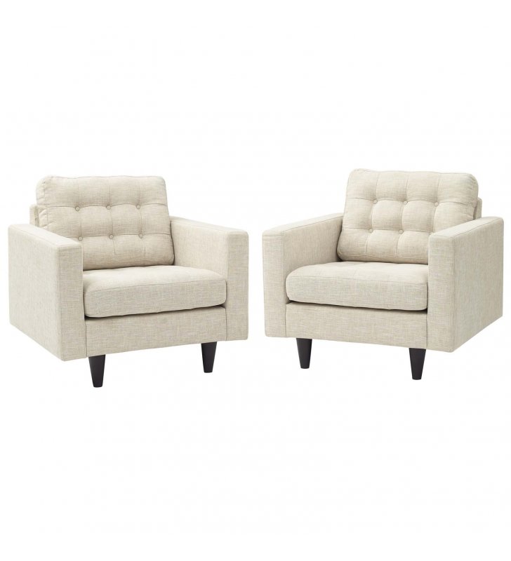 Empress Armchair Upholstered Fabric Set of 2 in Beige - Lexmod