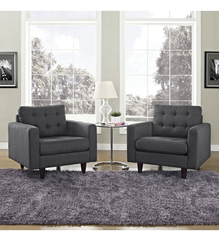 Empress Armchair Upholstered Fabric Set of 2 in Gray - Lexmod