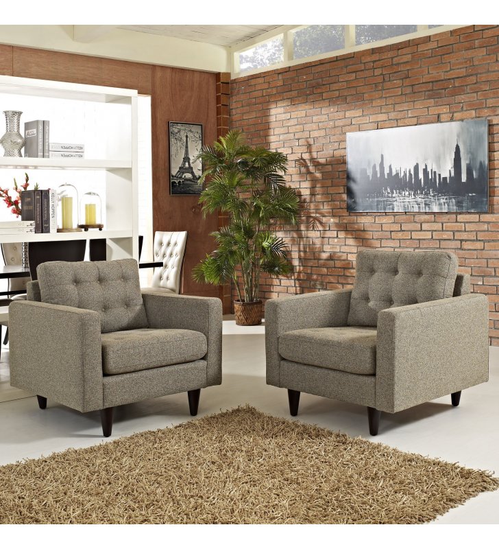 Empress Armchair Upholstered Fabric Set of 2 in Oatmeal - Lexmod