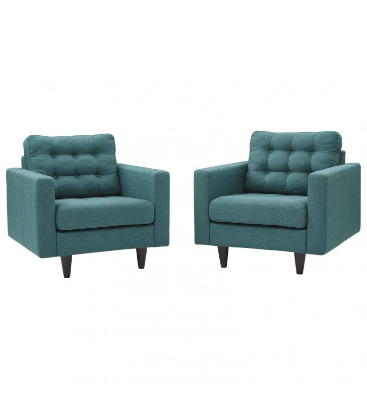 Empress Armchair Upholstered Fabric Set of 2 in Teal - Lexmod