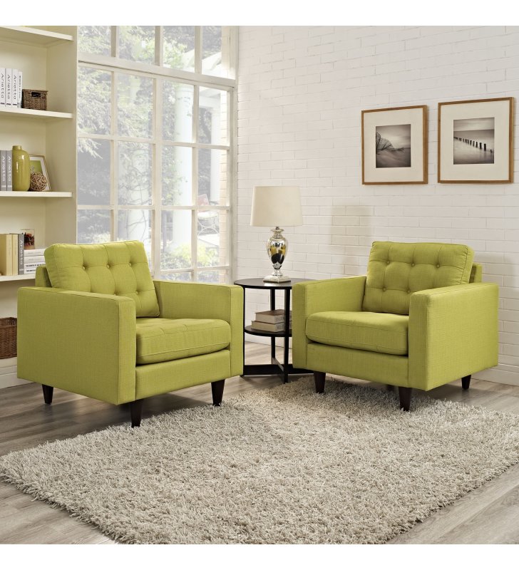 Empress Armchair Upholstered Fabric Set of 2 in Wheatgrass - Lexmod