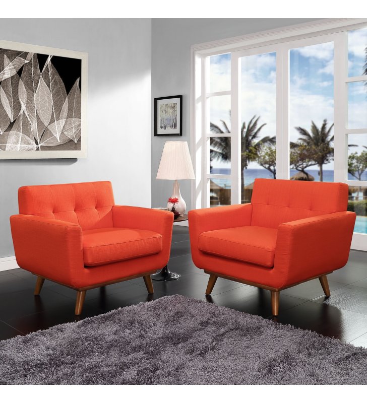 Engage Armchair Wood Set of 2 in Atomic Red - Lexmod
