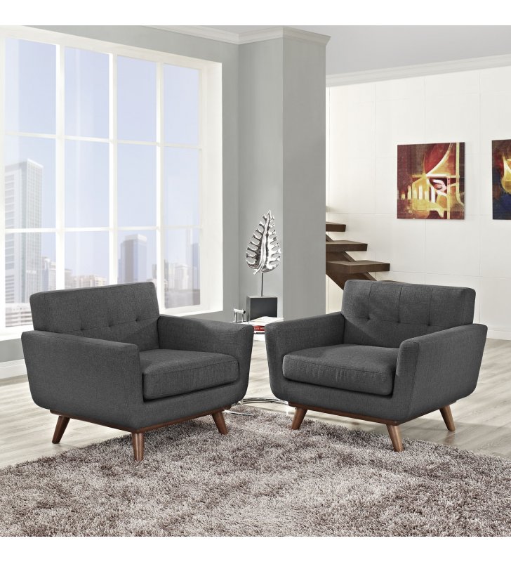 Engage Armchair Wood Set of 2 in Gray - Lexmod