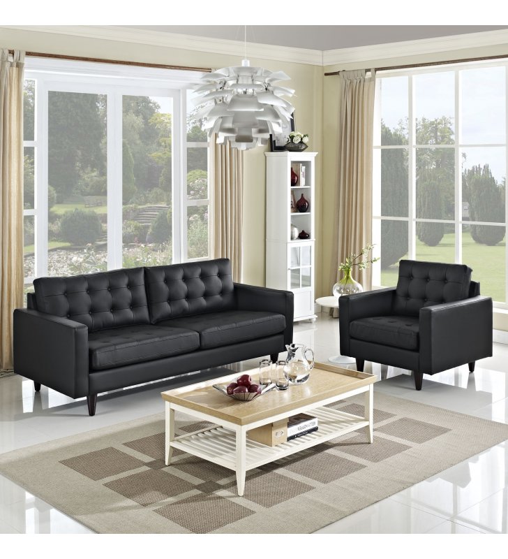 Empress Sofa and Armchair Set of 2 in Black - Lexmod