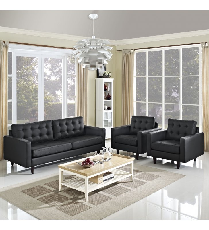 Empress Sofa and Armchairs Set of 3 in Black - Lexmod