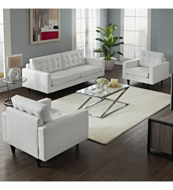 Empress Sofa and Armchairs Set of 3 in White - Lexmod