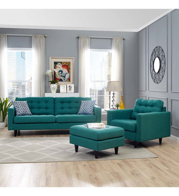 Empress Armchair and Sofa Set of 2 in Teal - Lexmod