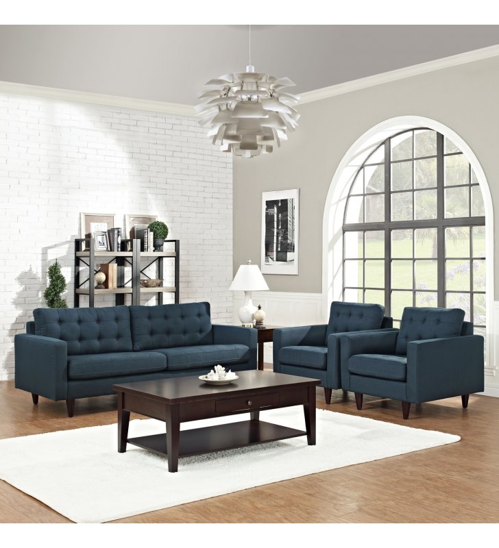 Empress Sofa and Armchairs Set of 3 in Azure - Lexmod