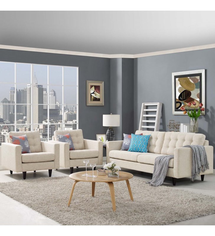 Empress Sofa and Armchairs Set of 3 in Beige - Lexmod