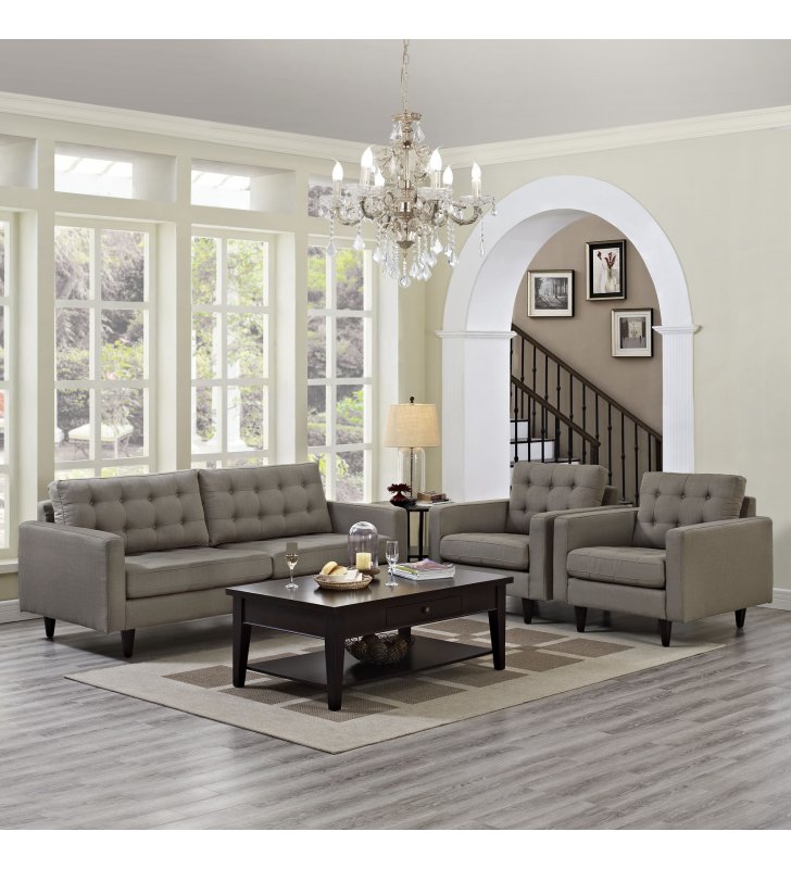 Empress Sofa and Armchairs Set of 3 in Granite - Lexmod