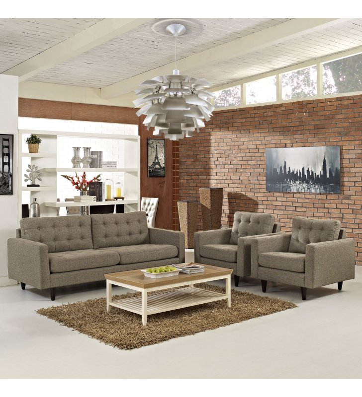 Empress Sofa and Armchairs Set of 3 in Oatmeal - Lexmod
