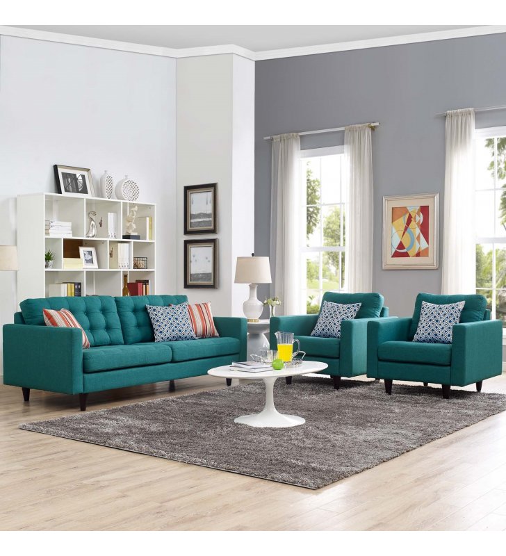 Empress Sofa and Armchairs Set of 3 in Teal - Lexmod