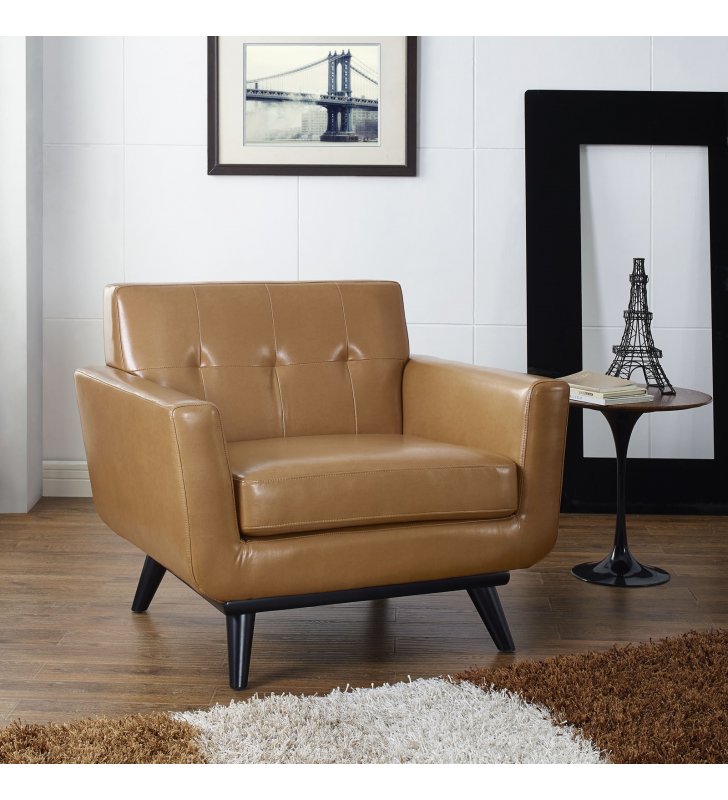 Engage Bonded Leather Armchair in Tan - Lexmod
