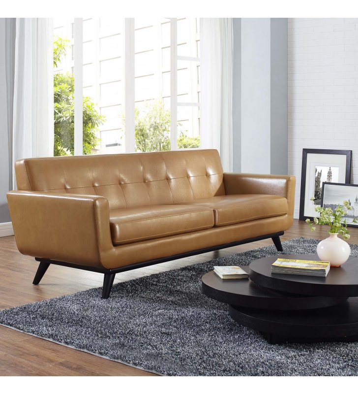 Engage Bonded Leather Sofa in Tan - Lexmod