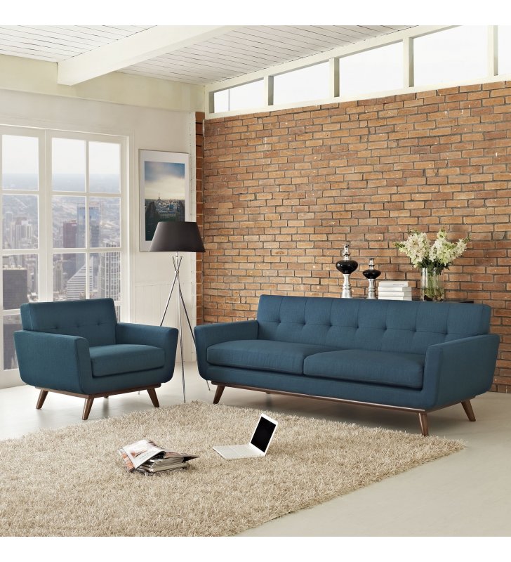 Engage Armchair and Sofa Set of 2 in Azure - Lexmod