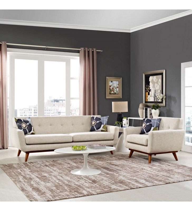 Engage Armchair and Sofa Set of 2 in Beige - Lexmod