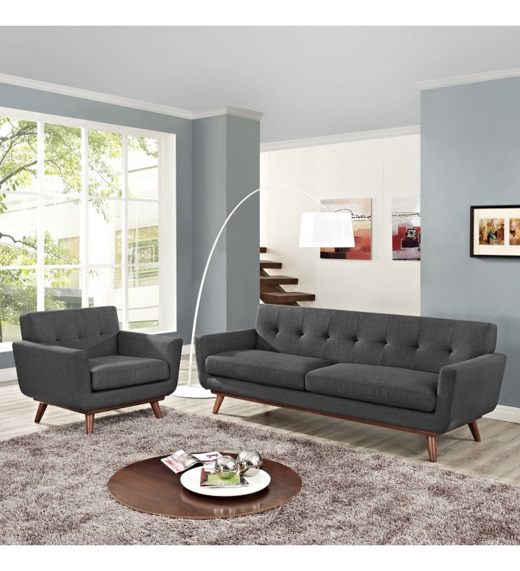 Engage Armchair and Sofa Set of 2 in Gray - Lexmod