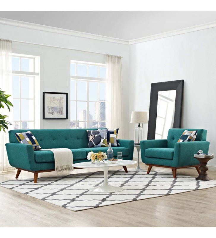 Engage Armchair and Sofa Set of 2 in Teal - Lexmod