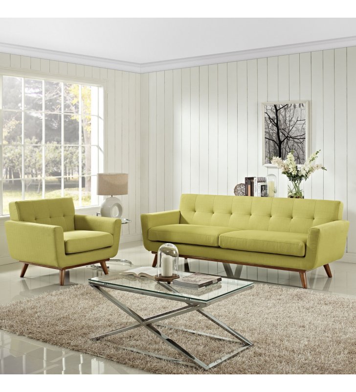 Engage Armchair and Sofa Set of 2 in Wheatgrass - Lexmod