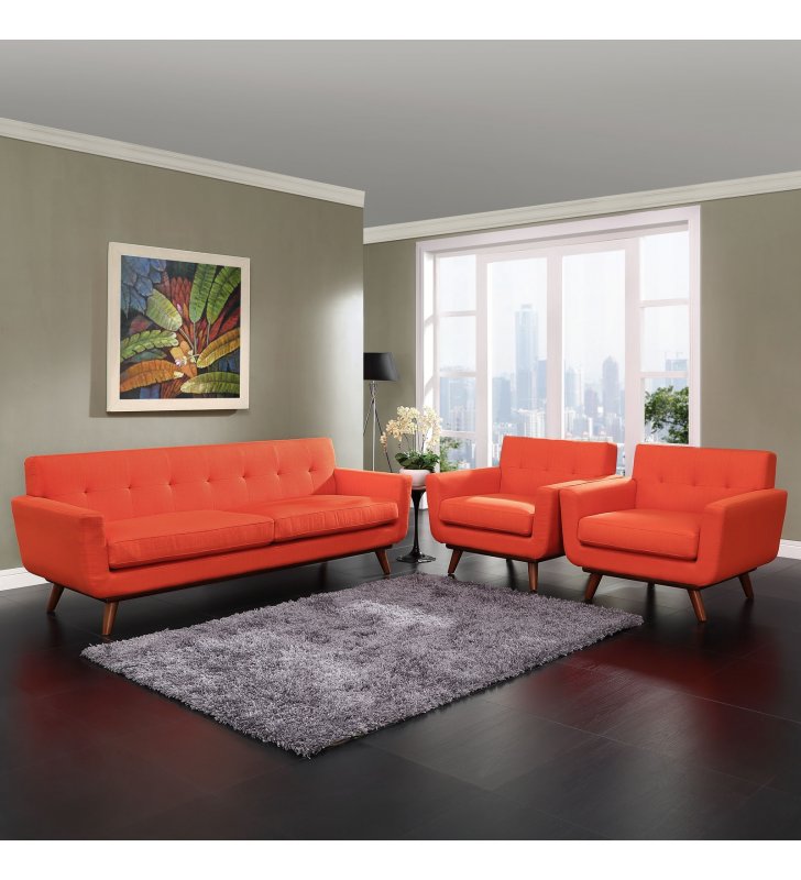 Engage Armchairs and Sofa Set of 3 in Atomic Red - Lexmod