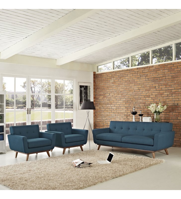 Engage Armchairs and Sofa Set of 3 in Azure - Lexmod
