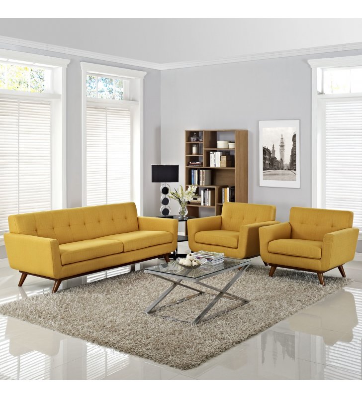 Engage Armchairs and Sofa Set of 3 in Citrus - Lexmod
