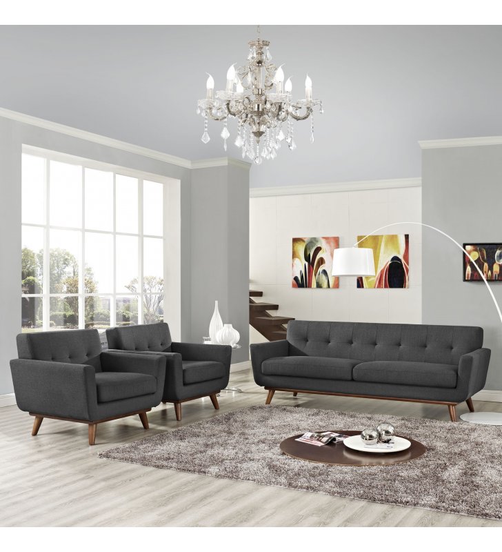 Engage Armchairs and Sofa Set of 3 in Gray - Lexmod