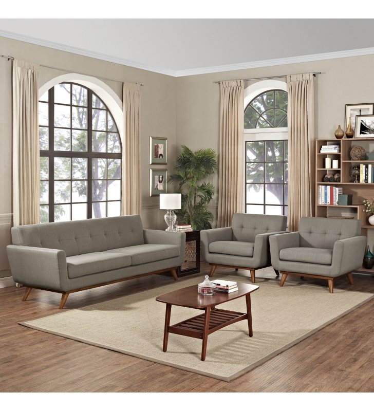 Engage Armchairs and Sofa Set of 3 in Granite - Lexmod
