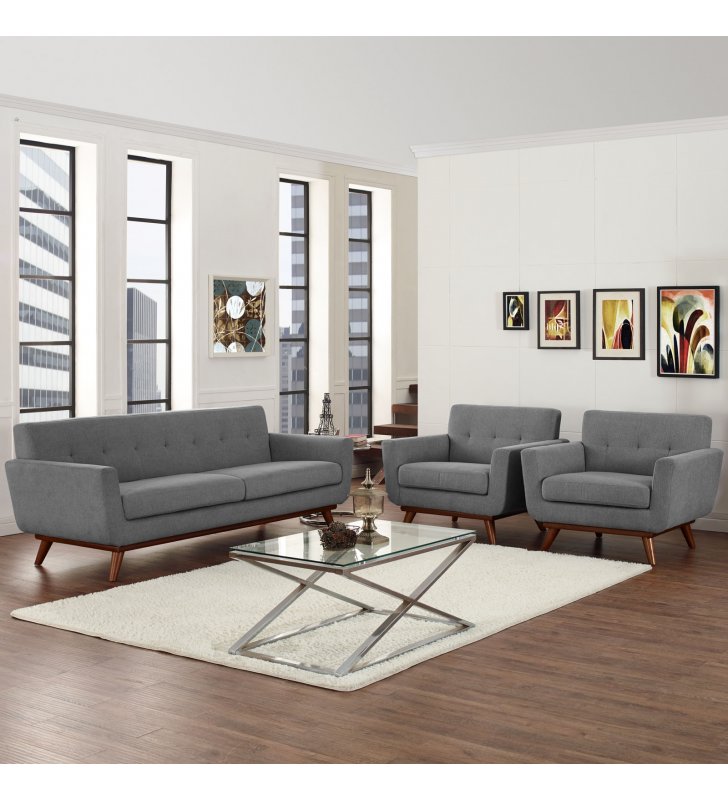 Engage Armchairs and Sofa Set of 3 in Expectation Gray - Lexmod