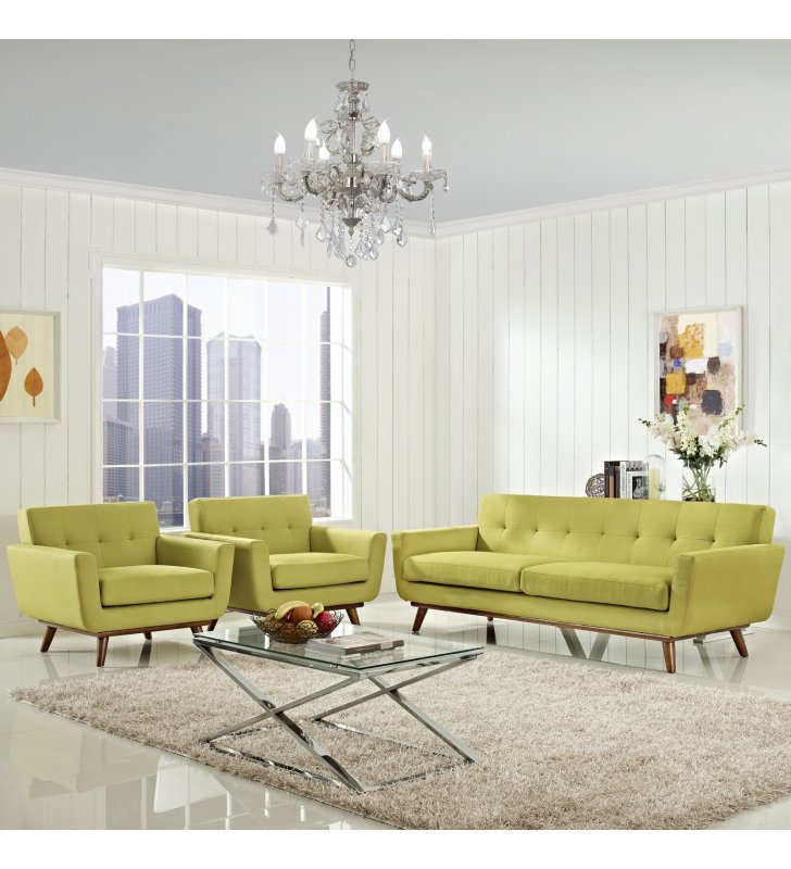 Engage Armchairs and Sofa Set of 3 in Wheatgrass - Lexmod