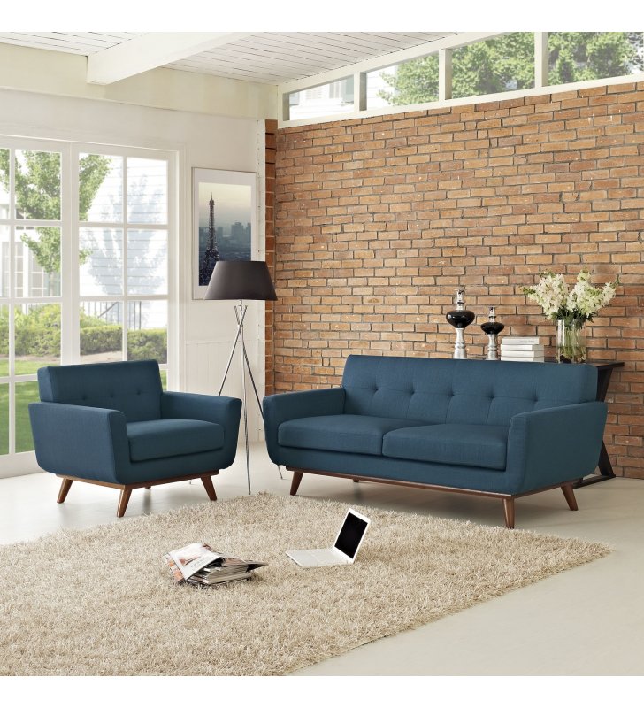 Engage Armchair and Loveseat Set of 2 in Azure - Lexmod