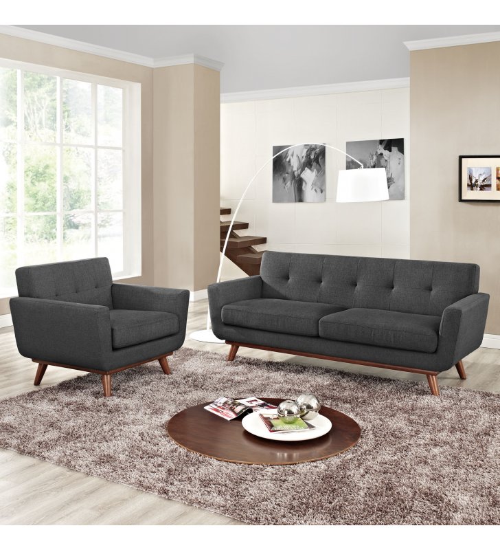 Engage Armchair and Loveseat Set of 2 in Gray - Lexmod