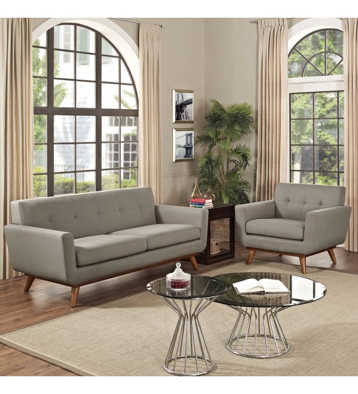 Engage Armchair and Loveseat Set of 2 in Granite - Lexmod