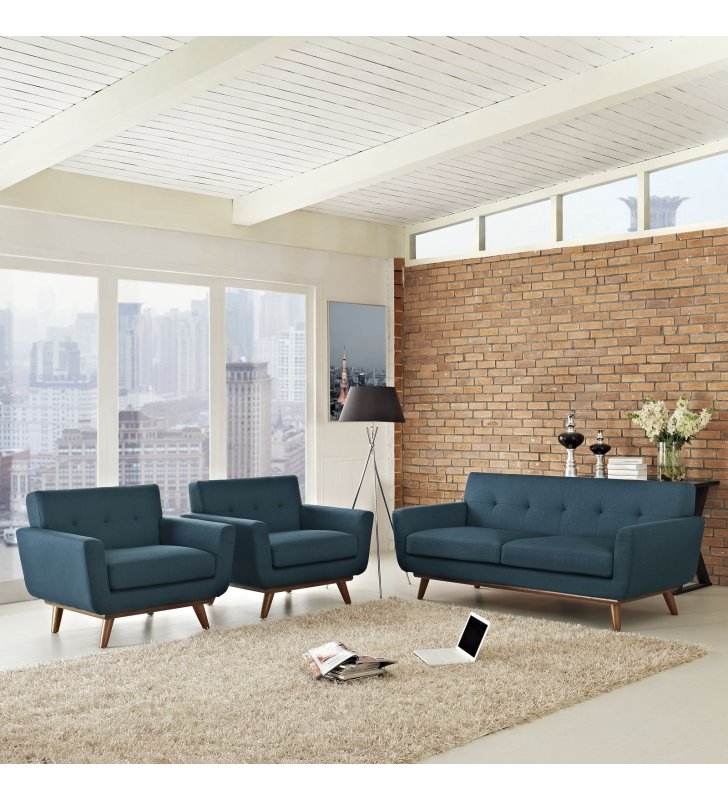 Engage Armchairs and Loveseat Set of 3 in Azure - Lexmod