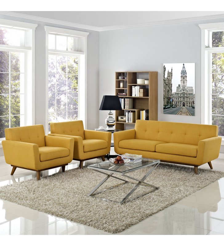 Engage Armchairs and Loveseat Set of 3 in Citrus - Lexmod