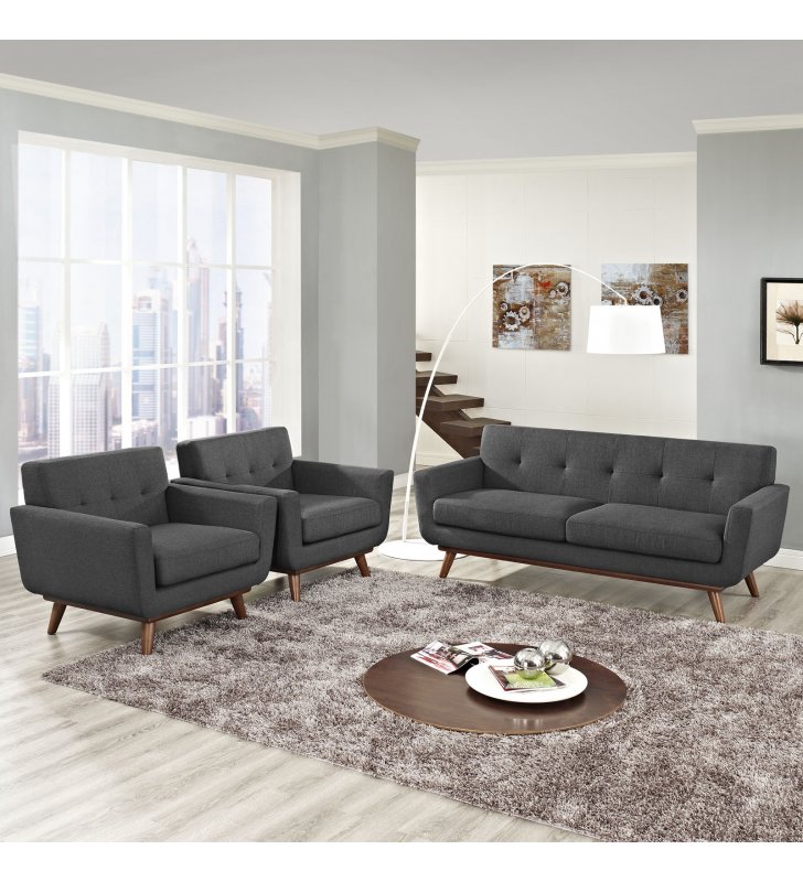 Engage Armchairs and Loveseat Set of 3 in Gray - Lexmod