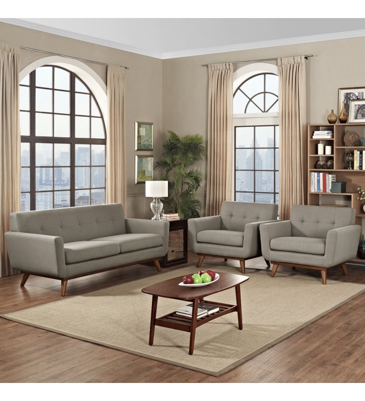 Engage Armchairs and Loveseat Set of 3 in Granite - Lexmod
