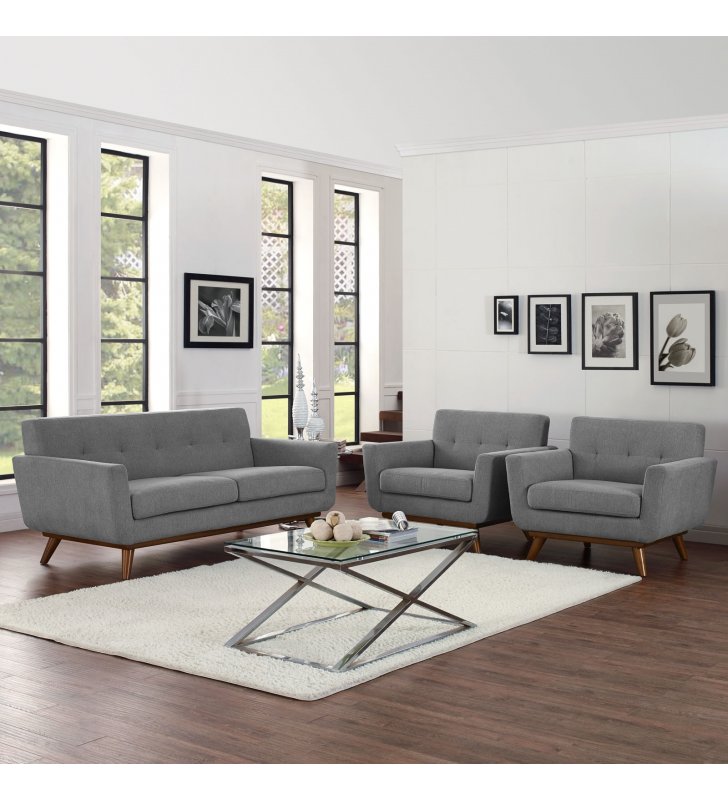Engage Armchairs and Loveseat Set of 3 in Expectation Gray - Lexmod