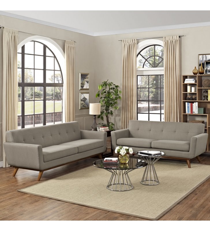 Engage Loveseat and Sofa Set of 2 in Granite - Lexmod