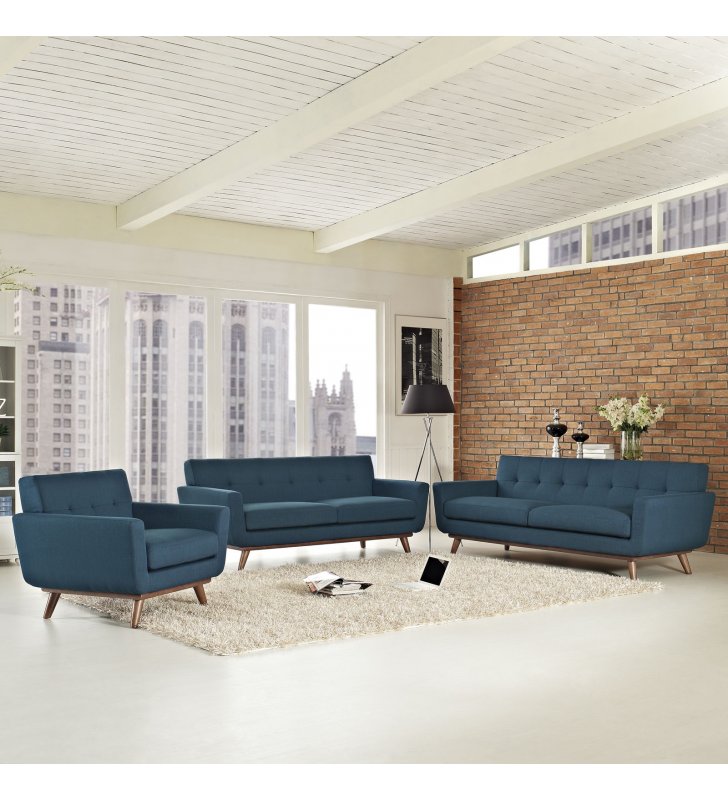 Engage Sofa Loveseat and Armchair Set of 3 in Azure - Lexmod