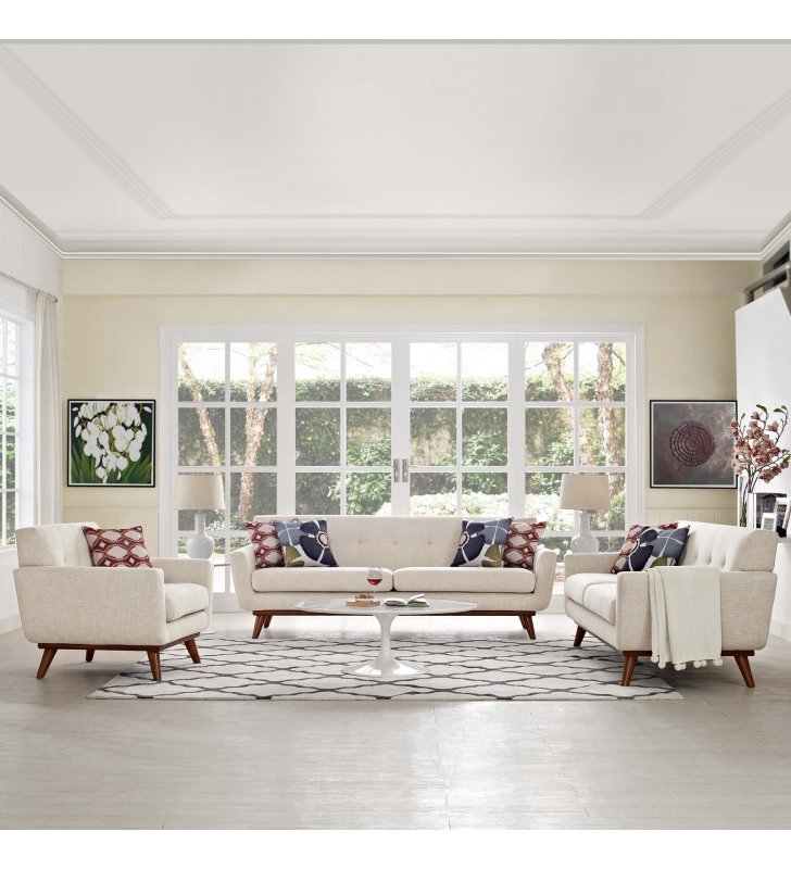 Engage Sofa Loveseat and Armchair Set of 3 in Beige - Lexmod