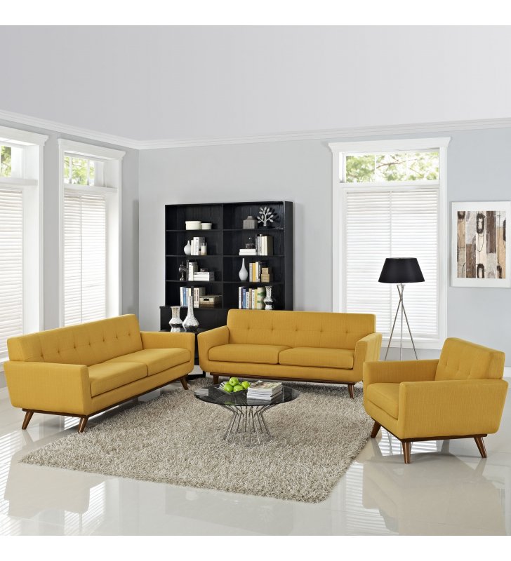 Engage Sofa Loveseat and Armchair Set of 3 in Citrus - Lexmod