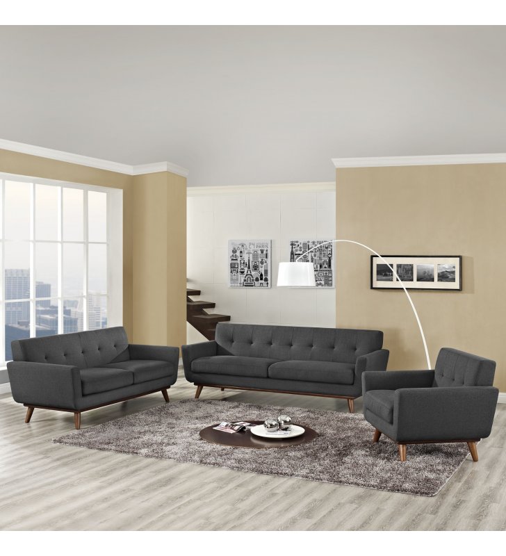 Engage Sofa Loveseat and Armchair Set of 3 in Gray - Lexmod